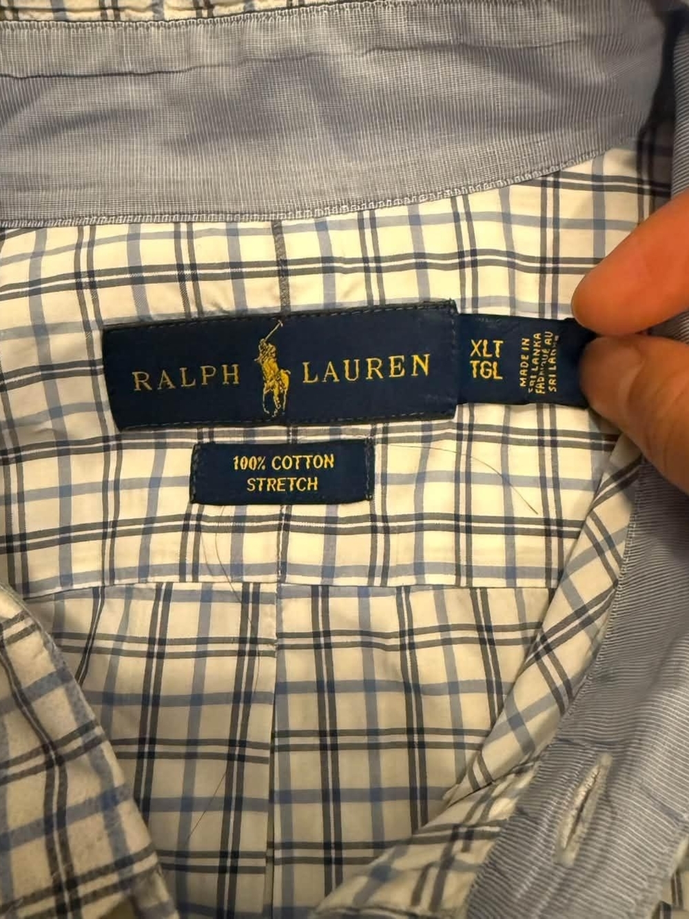 Ralph Lauren Light Blue & White Plaid Cotton Stretch Button-Down Shirt